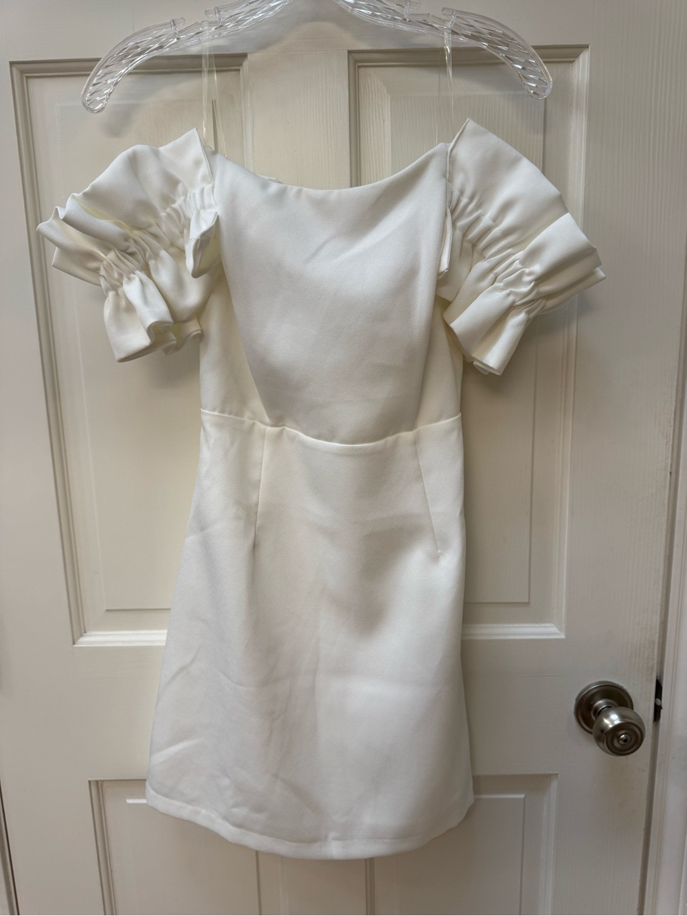 DO+BE White Midi Dress, Off the Shoulder Ruffle Straps